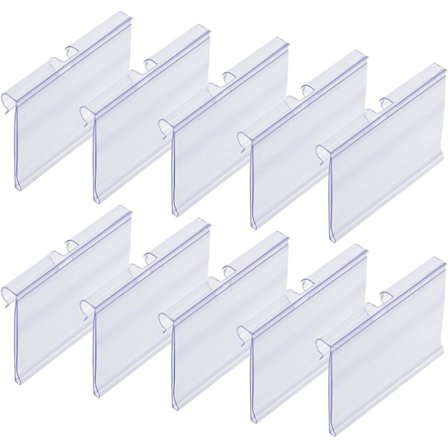 Sats med 30 prislappar för T-krokar. Etikett 42 x 60 mm. Transparent. Prislappshållare