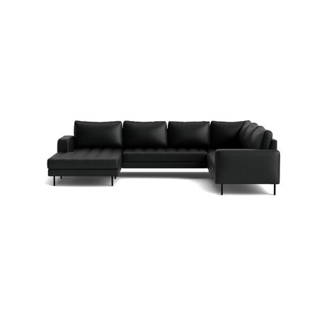 Rouge U-Form Sofa, links, Cleo Schwarz Nero, minimalistisches Design, hoher Komfort, Wohnlandschaft für das Wohnzimmer, 89cm Höhe, modern