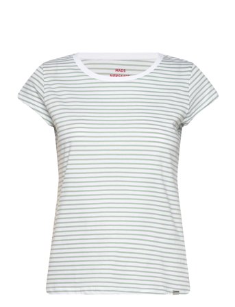 Mads Nørgaard Fine Jersey Stripe Teasy Tee Fav - Green - XS