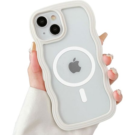 iPhone 15 - Magnetisk gjennomsiktig deksel for iPhone 15/15 Pro/15 Pro Max Kompatibel med MagSafe, Hvit søt transparent
