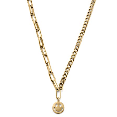 Caleb Amager Gold-Tone Curb & Cable Chain Necklace with Smiley Pendant for Men - Steel necklaces