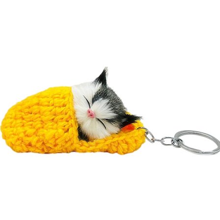 Søt sovende katte-plysj nøkkelring -
