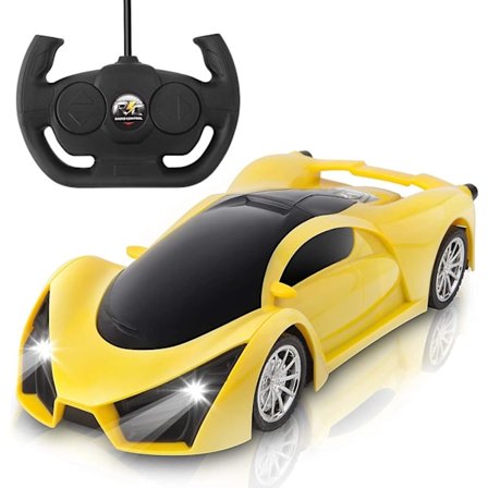 RC Bil, 1/16 Skala Høy, Gul Elektrisk Leketøybil Med LED Frontlykt, Jule Bursdagsgave Leker