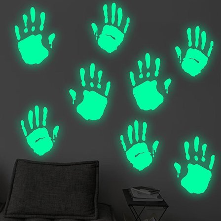 Halloween-seinän tarrat hohtavat pimeässä | 8 kpl Halloween-kädenjäljen seinäkoristeet, Spooky Hand Print Glow in The Dark -seinätarra-tarrat