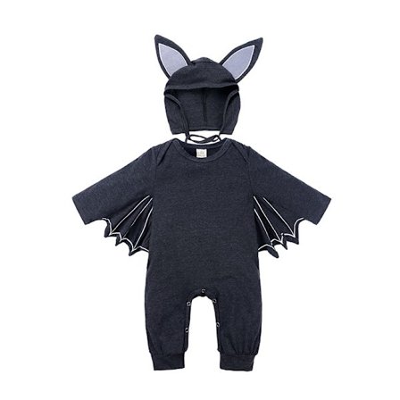 Halloween Costume for Baby, Bat Jumpsuit with Hat dark grey