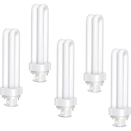 5-pack G24d-3 Bulbs, 2-Pin PLC Compact Fluorescent Light Bulb 26W, Cool White Light, 1200LM, 2U Double Tube, for Kitchen, Bedroom, Dining Room