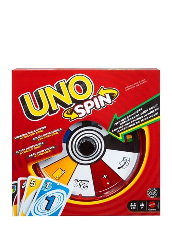 Games Uno Spin Card Game For Kid, Adult & Family Nights, Classic Play With Spinner Patterned Mattel Games