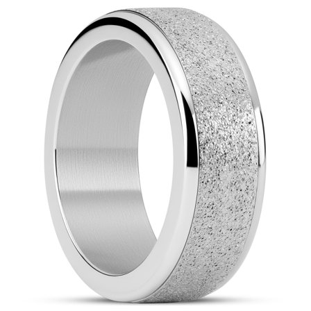 Enthumema | 8 mm glitzernder silberfarbener Fidget Ring aus Edelstahl für Männer - Edelstahlringe