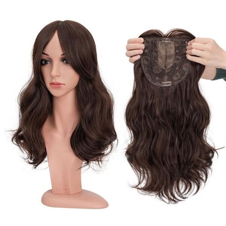 Snoilite Syntetiskt långt lockigt vågigt hår Toppers Ombre Blond Clip Hårförlängningar Naturlig Svart 3-klipp med Bang Fake Hairpieres