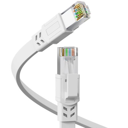 1 stk Utendørs Innendørs Cat8-kabel 5M, 40 Gbps 2000 MHz Kraftig høyhastighet, RJ45 Flat Internet Patch Cord, UV-bestandig og vindtett hvit