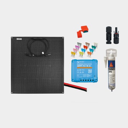 Solcelle til båd - Solcellepakke til fast installation Juni Solar Junction Box Black Edition, 40 W, monokrystallin, fleksibel, 12 V, 570 x 410 x 3 mm,