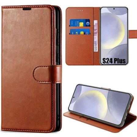 Coque - Efconnection - til Samsung Galaxy S24 Plus - PU Læder - Brun - Dobbelt ansigt magnetisk lukning
