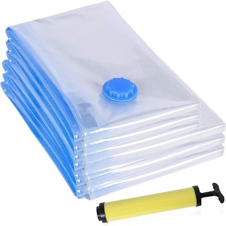 6-pakning vakuumoppbevaringsposer for klær (3x80x60cm + 3x100x80cm) med manuell pumpe - Gjenbrukbare kompresjonsposer for tepper og dyner