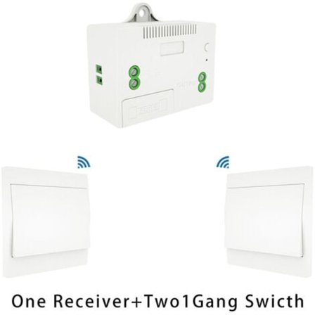 110-230V Trådløs Lyskontakt og Modtager Sæt Selvforsynende Kontakt Lys Fjernbetjening, 2 Kontakter og 1 Modtager - 2 Sw