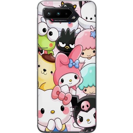 Kompatibelt Mobildeksel til Asus ROG Phone 5 Tett mønster av søte figurer med store øyne i ulike farger og uttrykk med LABUBU-tekst