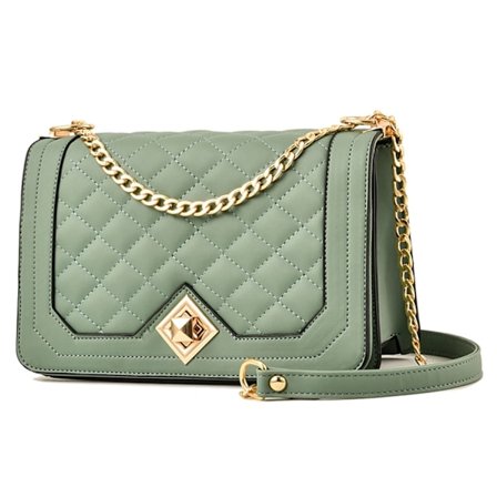 Skuldervesker for kvinner PU Lær Vatterte Håndvesker med Gull Kjedestropp Mote Søt Skulderveske Telefonveske Grønn