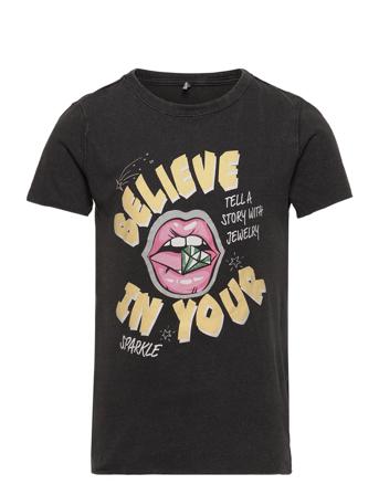 Koglucy Fit S/S Sparkle Top Box Jrs T-shirt Sort Kids Only