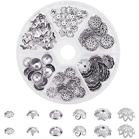 180 stk. 304 Rustfritt Stål Perlehette 6 Stiler Muiti-Petal Rund Filigran Blomsterkopp Form Perleavstandsstykker for Øredobber Armbånd Halskjede 