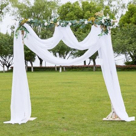 Valkoinen hääverho - Riippuva hääkoriste puutarhaverhoihin Olohuoneen ikkunan huivi Voile Pehmeä Verho Elegantti Romanttinen Läpinäkyvä Tyyli L150 x 