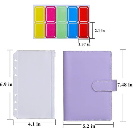 12pcs A6 Binder Pockets Loose Leaf Bags 6 Ring Binder Cash Budget Envelopes System, A6 Pu Leather Binder Set