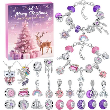 Adventskalender 2025 for barn jenter smykker kalender håndverk jenter armbånd halskjede 24 fyllinger smykker kalender-FF-