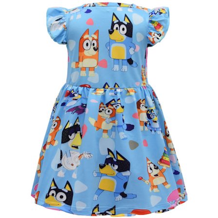 Børn Piger Bluey Hund Venner Kostume Kjole Plisseret Nederdel Prinsesse Fest Favoritter Blå Blå Blå