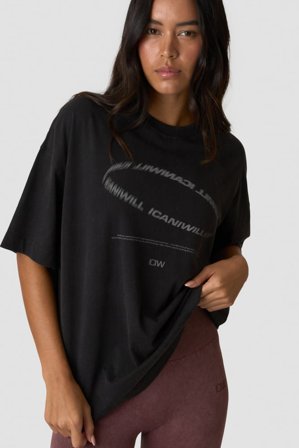 Essence Oversized T-shirt Print Stone Wash Black