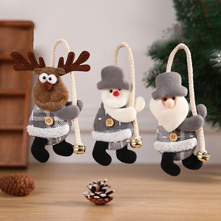 3 julgransprydnader med klockor Old Man Snowman Älgdocka 20,5*10,5 cm