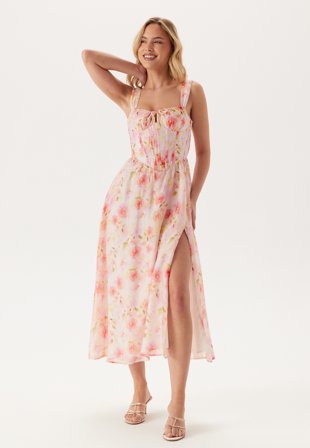 Bardot - Esra Printed Midi Dress - 141309 Pink Floral - Kläder - - Bubbleroom