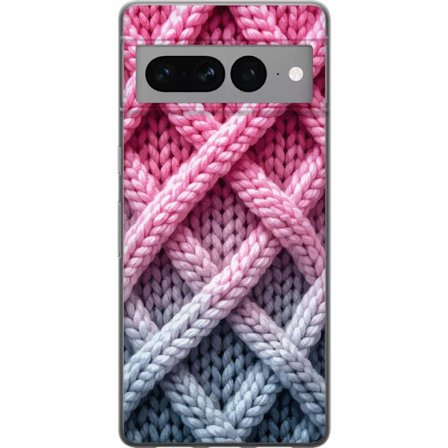 Yhteensopiva Puhelinkuori Google Pixel 7 Pro Lähikuva kudotusta tekstiilikuviosta vaaleanpunaisissa, harmaissa ja valkoisissa sävyissä, joissa on t