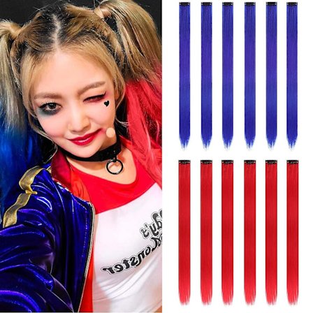 12 st färgade röda hårförlängningar raka flerfärgade clip in hårförlängningar färgglada 20 tum regnbågshårförlängningar för barn kvinnors presenter 