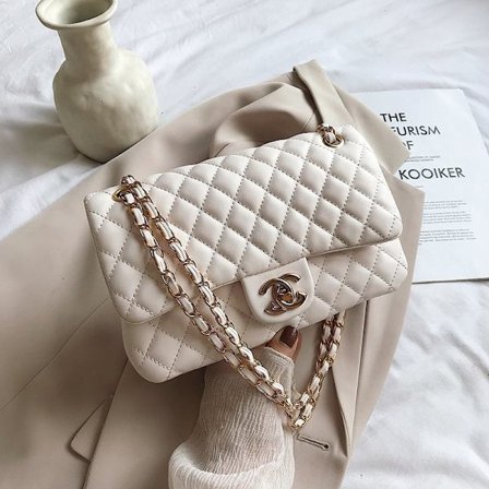 Smart dame skuldertaske med quiltet kæde, trendy og alsidig, håndtaske/skuldertaske, elegant - hvid