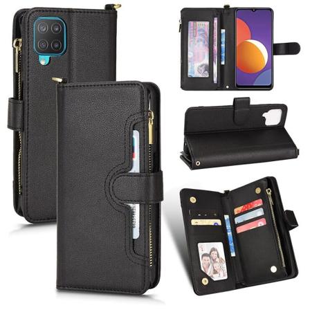 Yhteensopiva Samsung Galaxy A12/m12 -kotelo, suojakotelo, magneettinen lompakko, ensiluokkainen nahkakorttikotelo, suojakotelo SQBB