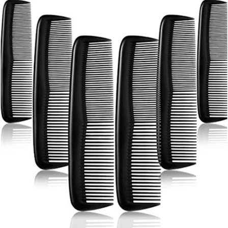 12-delt sæt af fine plastikkamme (sorte) til kvinder og mænd