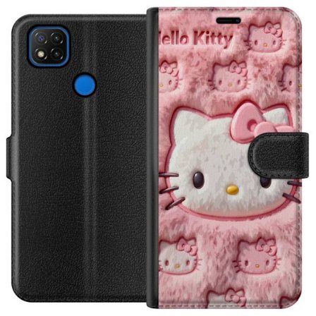 Yhteensopiva Lompakkokotelo Xiaomi Redmi 9C Hello Kitty vaaleanpunainen pörröinen tausta, jossa on ikoninen kasvot ja kawaii-esteettisyys