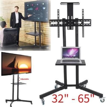 Støtte TV på stativ, mobil møbel til fjernsyn med hjul 32" til 65" sorte