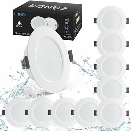 Sett med 10 LED-innfelte spotlights 5W IP44 98mm, Nøytral hvit 4000K Vanntett innfelt belysning 450lm, Ekstra flat LED-spotlight 25mm, 230V Tak