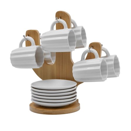 Espressokopsæt i porcelæn med bambus, 6 dele