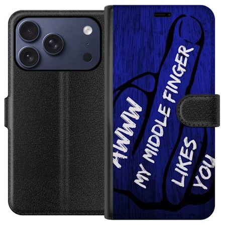 Kompatibelt Lommeboketui til Apple iPhone 17 Pro Mørk typografisk illustrasjon med hjerteform og budskap om vennskap mot dyp blå tretekstur