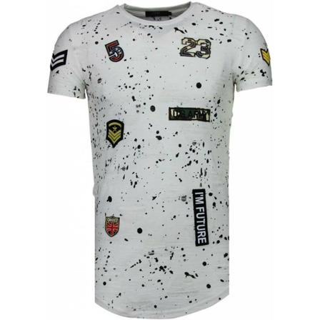 True Rise Military Patches Paint Splash - Herr T Shirt - T09134 / T09179 - Vit vit, Herr, Herr, Storlek: S