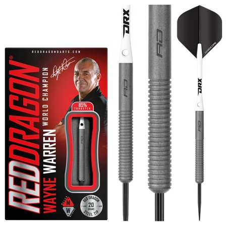Red Dragon Darts Wayne Warren 85% Tungsten Steel Tip Darts 20g Professional Grade Hardcore Flights - Grey/White/Black