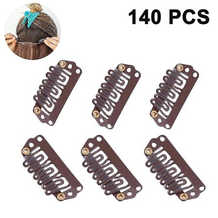 140 st clips peruker clips U-formade snäppklämmor järnmetall ersättningshårklämmor kamklämmor för extensions peruker DIY hårförlängningar(Brun)