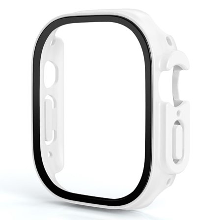 Apple Watch Ultra cover with tempered glass screen protector - White