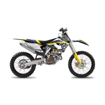 Blackbird Dream 4 Complete Decal Kit with Seat Cover White-Yellow-Blue - Husqvarna TC 250 2014-2016