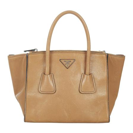 Prada Vintage, Pre-owned Vitello Twin Pocket Satchel Bruin, Dames, Maat:ONE Size