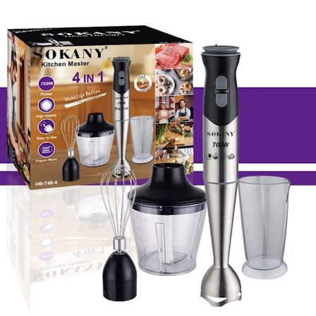 Håndmixer 700W 4-i-1 – Stavblender med Hakker, Piskeris & Skål i Rustfrit Stål, 800 ml Bæger