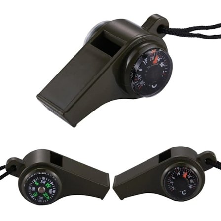 2-pakning - 3-i-1 fløyte med kompass og termometer - overlevelse svart