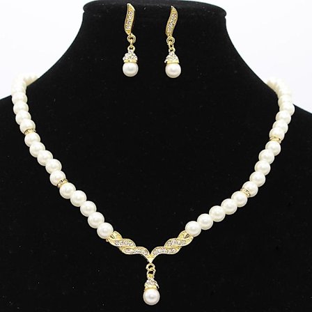 Wedding Wings Ängel Faux Pärlor Halsband Örhängen Smyckesset Mode Gåva[YJD]