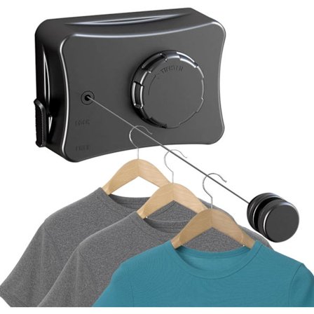 Sisäänvedettävä pyykkinaru 5,1 m: Sisäänvedettävä ulkokäyttöön tarkoitettu pyykkinaru - Ruostumattomasta teräksestä valmistettu seinään asennettava 