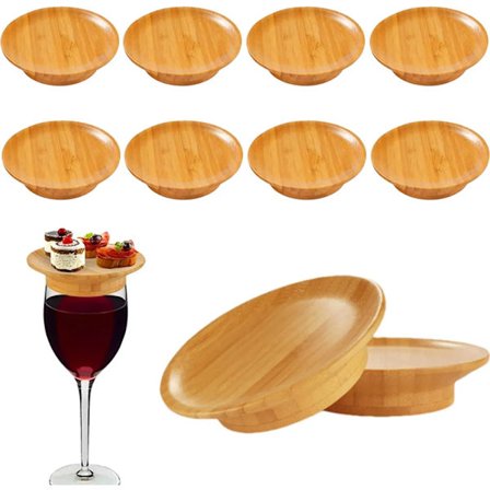 10-pack vinglas charkbrickor, vinglaslock, vinglas charkbrickor, trä, aptitretare, desserttallrikar för desserter-FM-